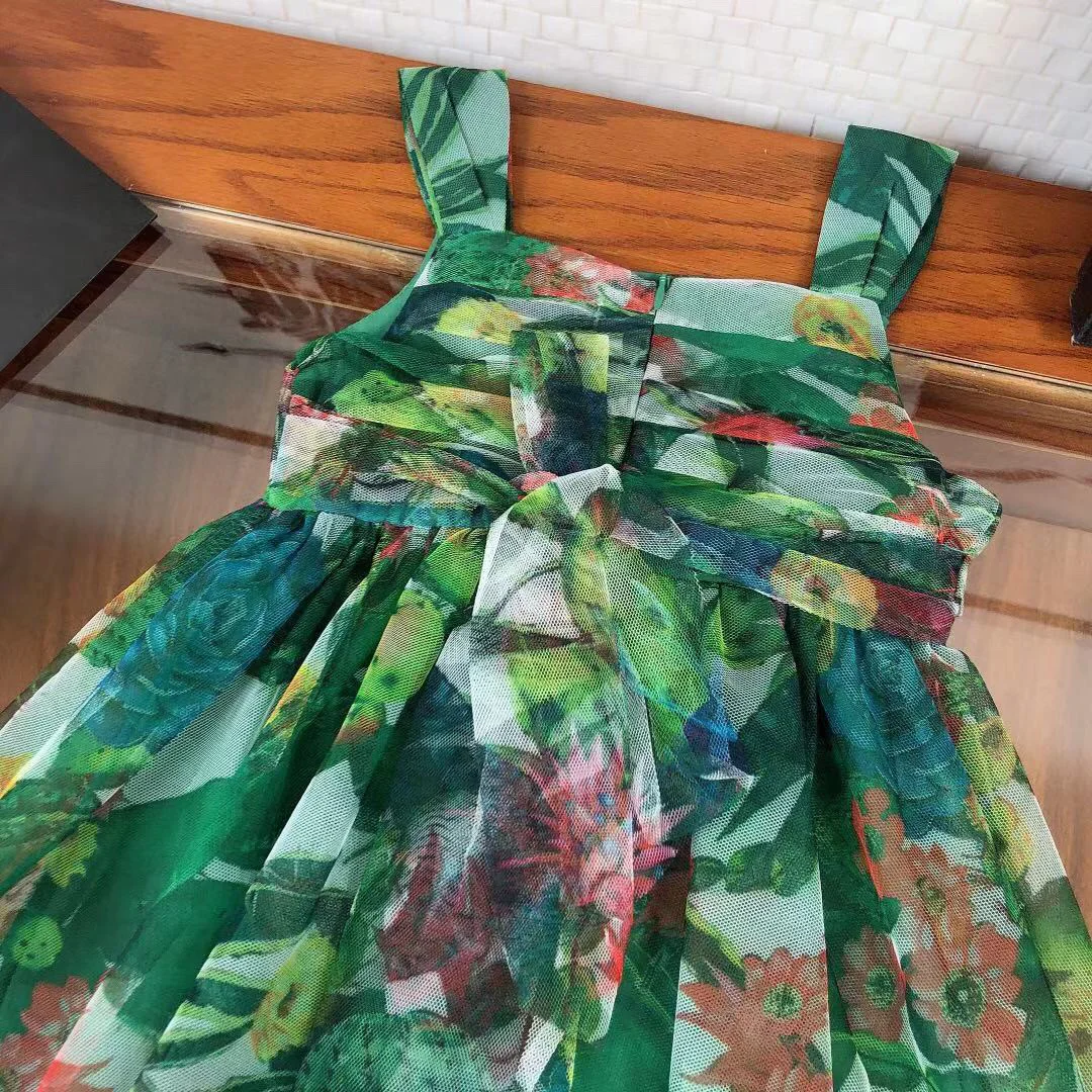 

Girls floral cactus Print dress summer dress 2021 Summer new little girl Princess Designer Kids Clothes Chiffon long dress