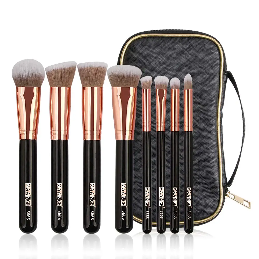 8pcs brush with bag MAANGE Pro, 8 шт./партия, набор кистей для макияжа с чехлом, мягкая синтетическая основа для волос, пудра, тени для век, смешивание кисти для макияжа, новинка - Handle Color: 8pcs brush with bag