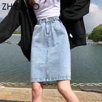 high waist a line denim skirt women vintage loose plus size elastic jean skirt summer 2020 straight pencil skirt white black