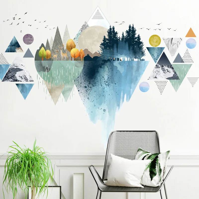 

Fashion Dreamy Mountain Wallpaper Wall Decals Living Room Mural Stickers Triangle Shaped Couple Wall Sticker Home Decoration