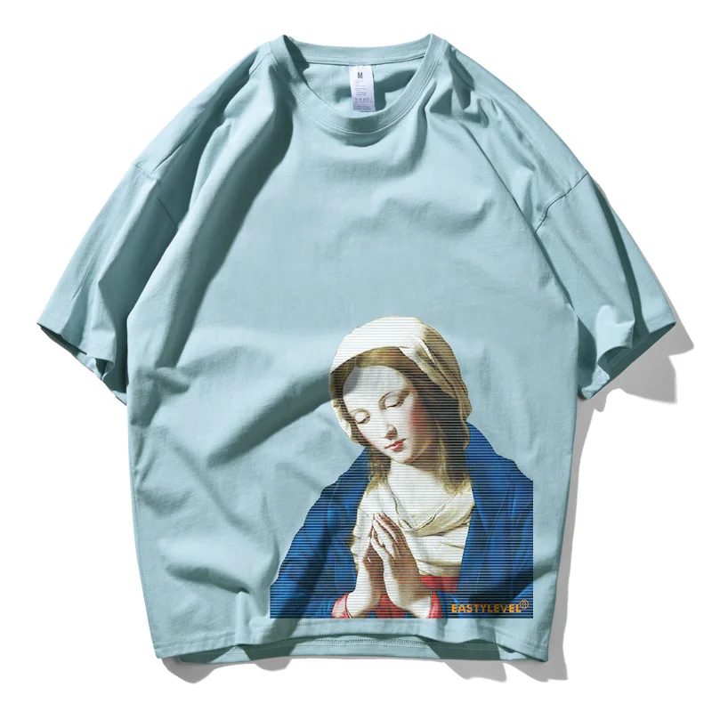 Мужская футболка с принтом Holy Lady синяя/розовая из 100% хлопка в стиле INS 9 цветов