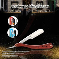 private label men stainless steel shaving feathers folding razor with rosewood handle knife holder barber tools