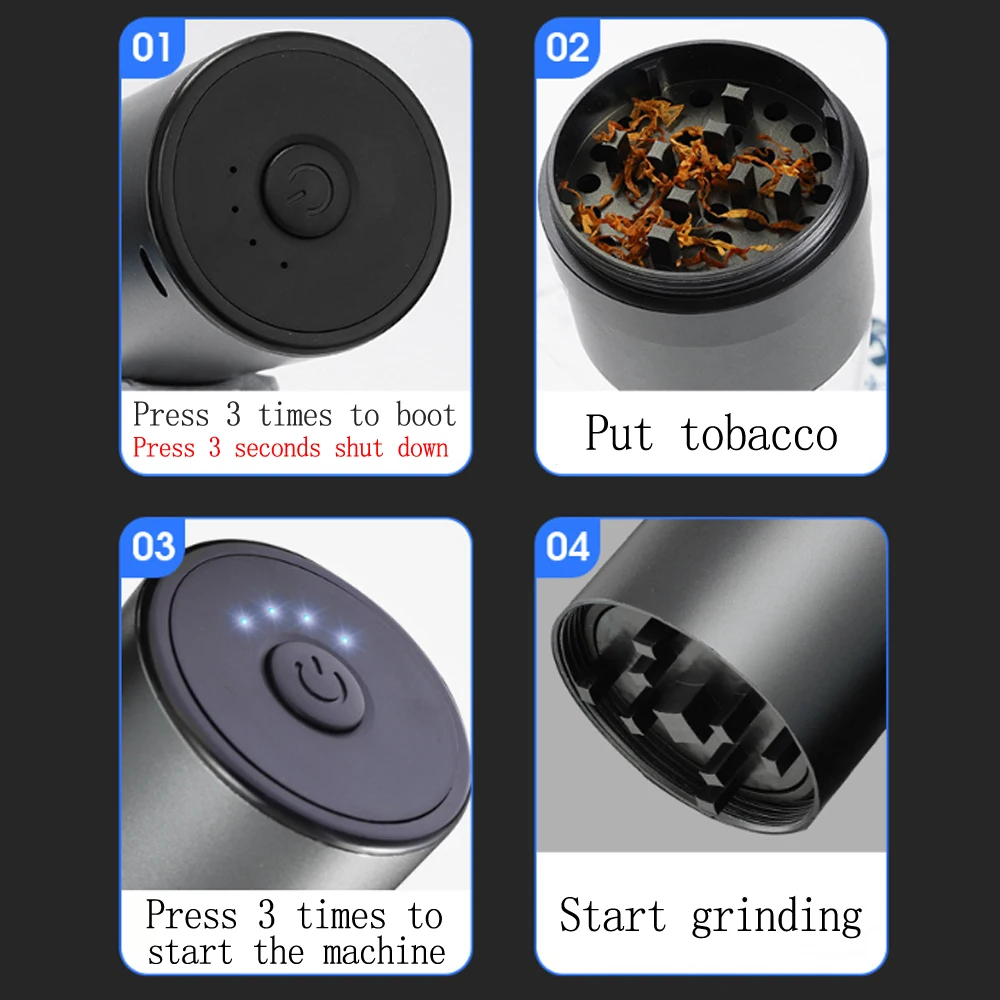 

Electric Tobacco Grinder Portable Automatic Smoke Shredder Herb Smart Grinder Aluminum Alloy Smoking Tool Accessories