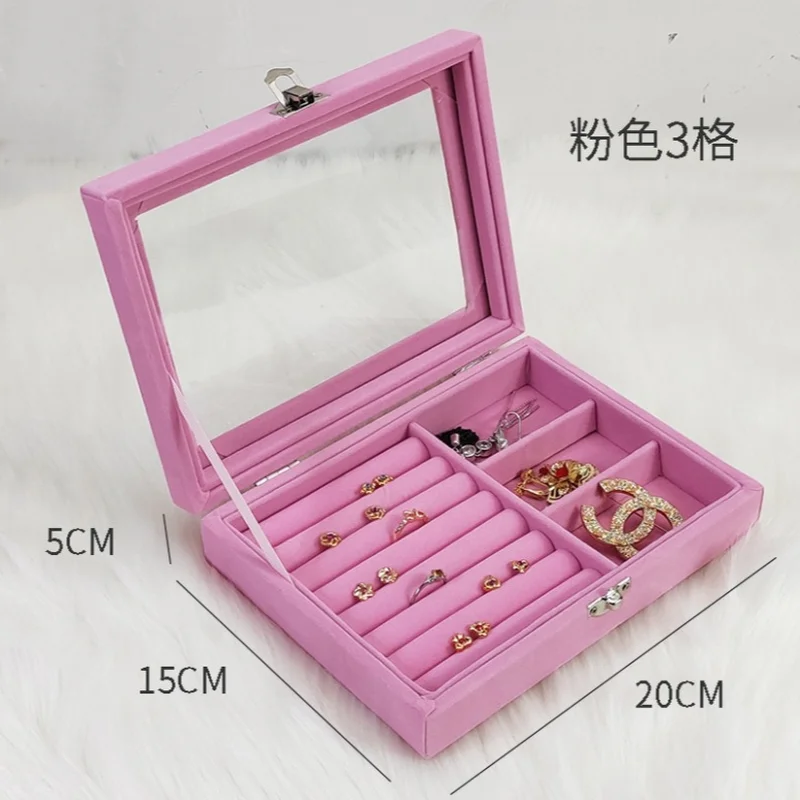 

Flannel Jewelry Jewelry Display Box Necklace Ring Earrings Transparent Jewelry Storage Box with Lid Storage Organizer