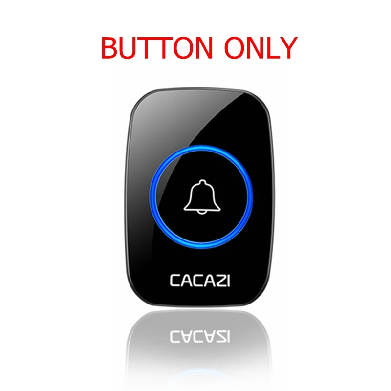 black button CACAZI Беспроводной интеллектуальные Водонепроницаемый дверной звонок диапазон 300 м светодиодный ночник для дома звонок США ЕС Великобритания Plug 1 2 кнопка 1 приемник - Цвет: black button