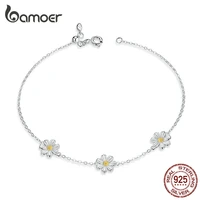 bamoer daisy flower link bracelet for women genuine 925 sterling silver fresh lovely gifts anti allergy gift fine jewelry scb165