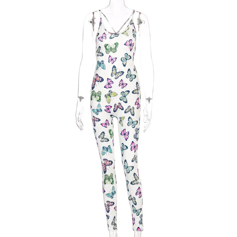 

Butterfly Print Rompers Jumpsuit 2020 New Sexy Women Sleeveless Backless Halter Rompers Yoga Sports Running Bodycon Jumpsuit Hot