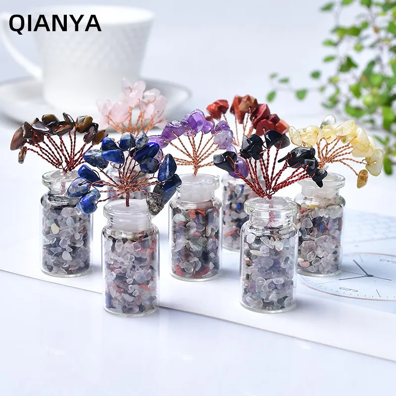 

Natural Crystal Gems Gravel Particles Flower Tree Wishing Bottle Home Decoration Ornaments Healing Cute Aura Crafts Gifts