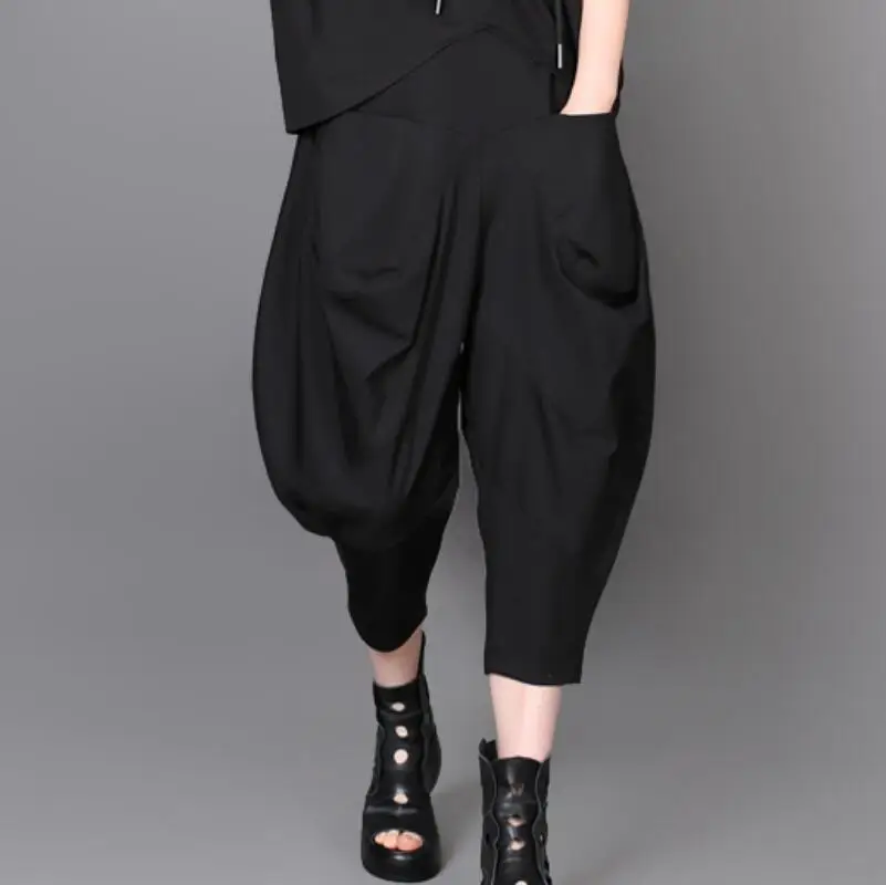 

HOT/Spring Women New Fashion Personalized Large size Elastic waist loose cropped harem pants /27-36