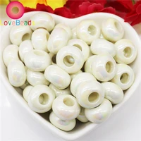 10pcs mixed color acrylic murano large hole round spacer beads chain slide charms fit pandora bracelet necklace jewelry making