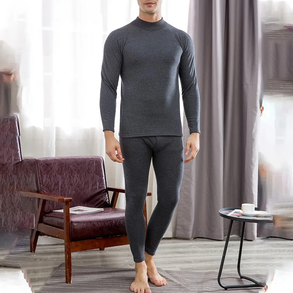 

2Pcs Men Thermal Underwear Plus Velvet Suit Pajamas Home Service Warm Base Shirt Choose Larger Sizes If Your Sizes Are Same As T