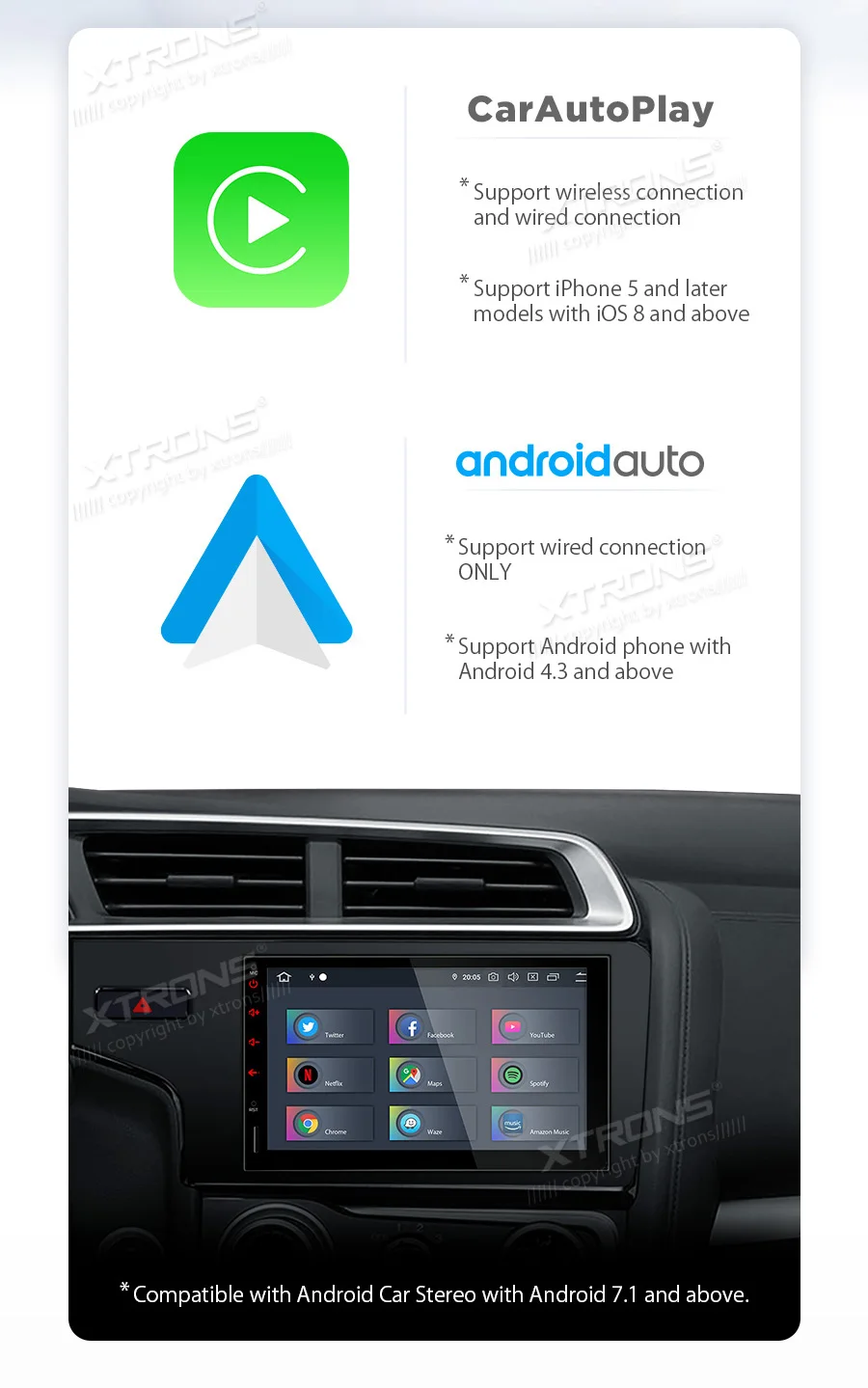 XTRONS CP03 беспроводной Автомобильный ключ CarAutoPlay для Apple CarPlay и Android автомобильный