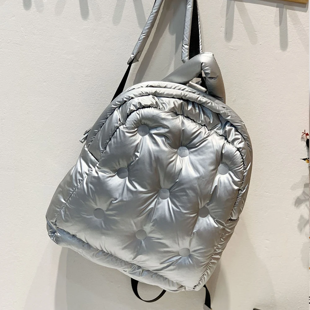 

Fashion Space Cotton Women Backpacks Designer Down Padded School Bags for Women 2021 Big Quilting Shoulder Bag Female Book Bag