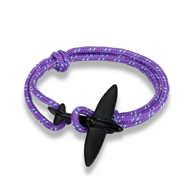 Black Purple MKENDN Новое поступление самолет якорь Спорт кемпинг парашют шнур выживания браслет для мужчин и женщин Пряжка в морском стиле модные украшения - Окраска металла: Black Purple