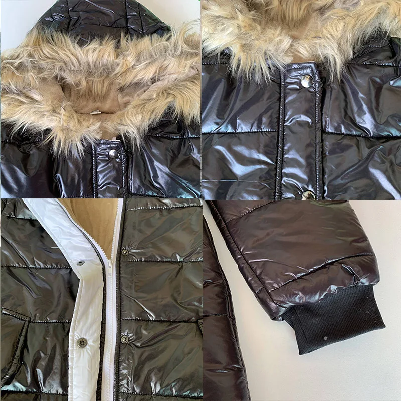 

2020 Winter Down Jacket Black Pink Thick Warm Padded Fur Collar Hooded Women Parka Coat Casual Slim Zipper Plus Size Outwear
