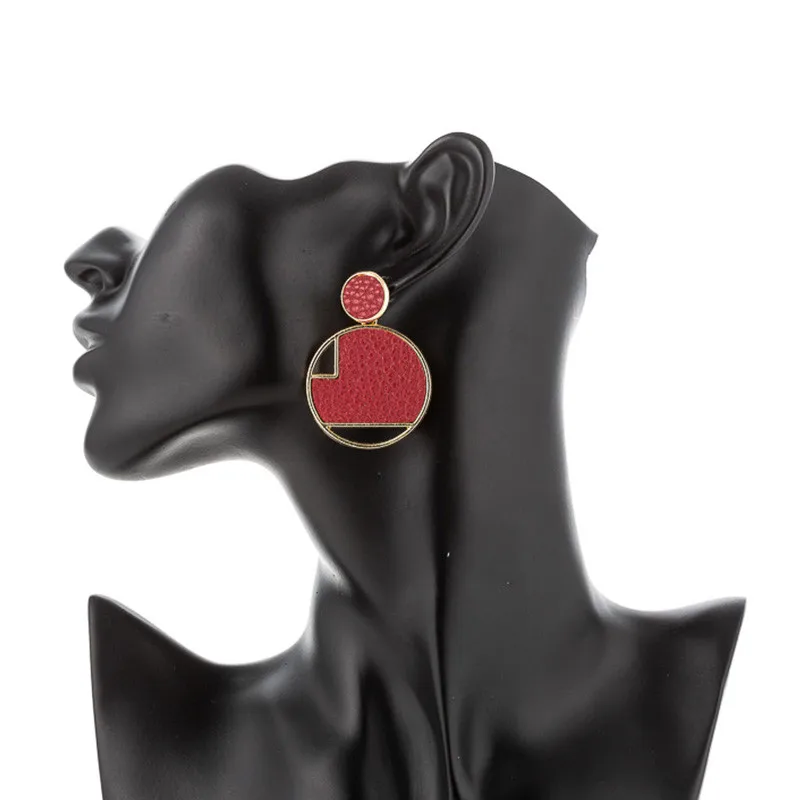 M&ampG Geometric Faux Leather Earrings for Women Black Gold Circle Pendant Drop Fashion Jewelry Accessories Hot Sale Gift | Украшения и