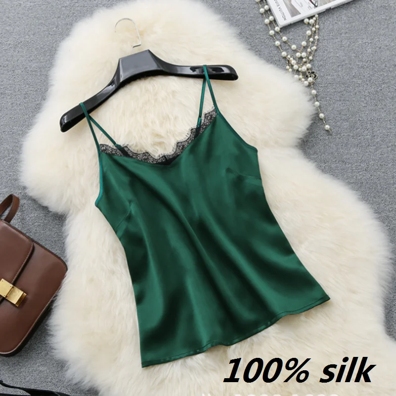green tops crop cami top lace cute chest binder for women summer sexy undershirts silk spaghetti strap satin top lingerie ladies