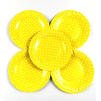 yellow dots theme plates kids boys favors dishes baby shower decoration happy birthday events party tableware supplies 10pcslot