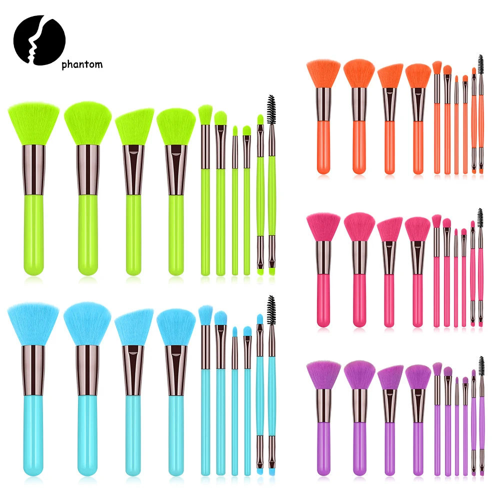 

10Pcs New Fashion Neon Makeup Brushes Professional Powder Blush eye Blending Contour Makeup Brushes Set Synthetic Hair Brush
