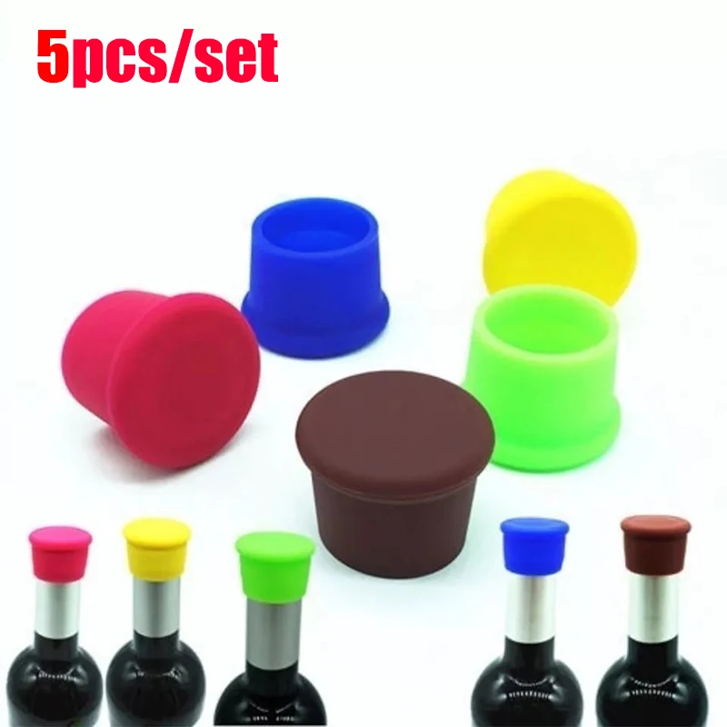 

5Pcs/Set Food Grade Durable Flexible Silicone Leak Free Wine Champagne Bottle Stopper Bottle Sealers Beverage Closures Bar Tools