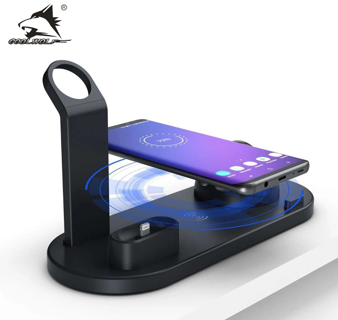 Беспроводная зарядная подставка COOLWOLF 4 в 1 для Apple Watch 6 5 3 iPhone13 12 11 XS XR 8 Airpods Pro 15 Вт