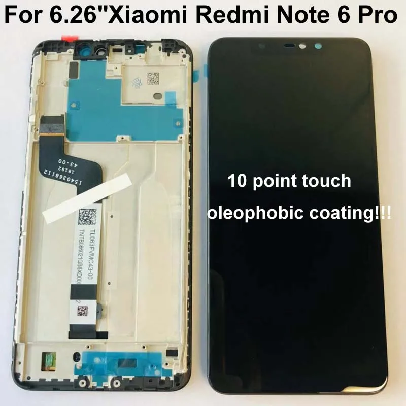 6,26, для Xiaomi Redmi Note 6 Pro, глобальный ЖК-дисплей, сенсорный экран в сборе, дигитайзер, запчасти для сенсорного экрана+ 10 точек+ рамка