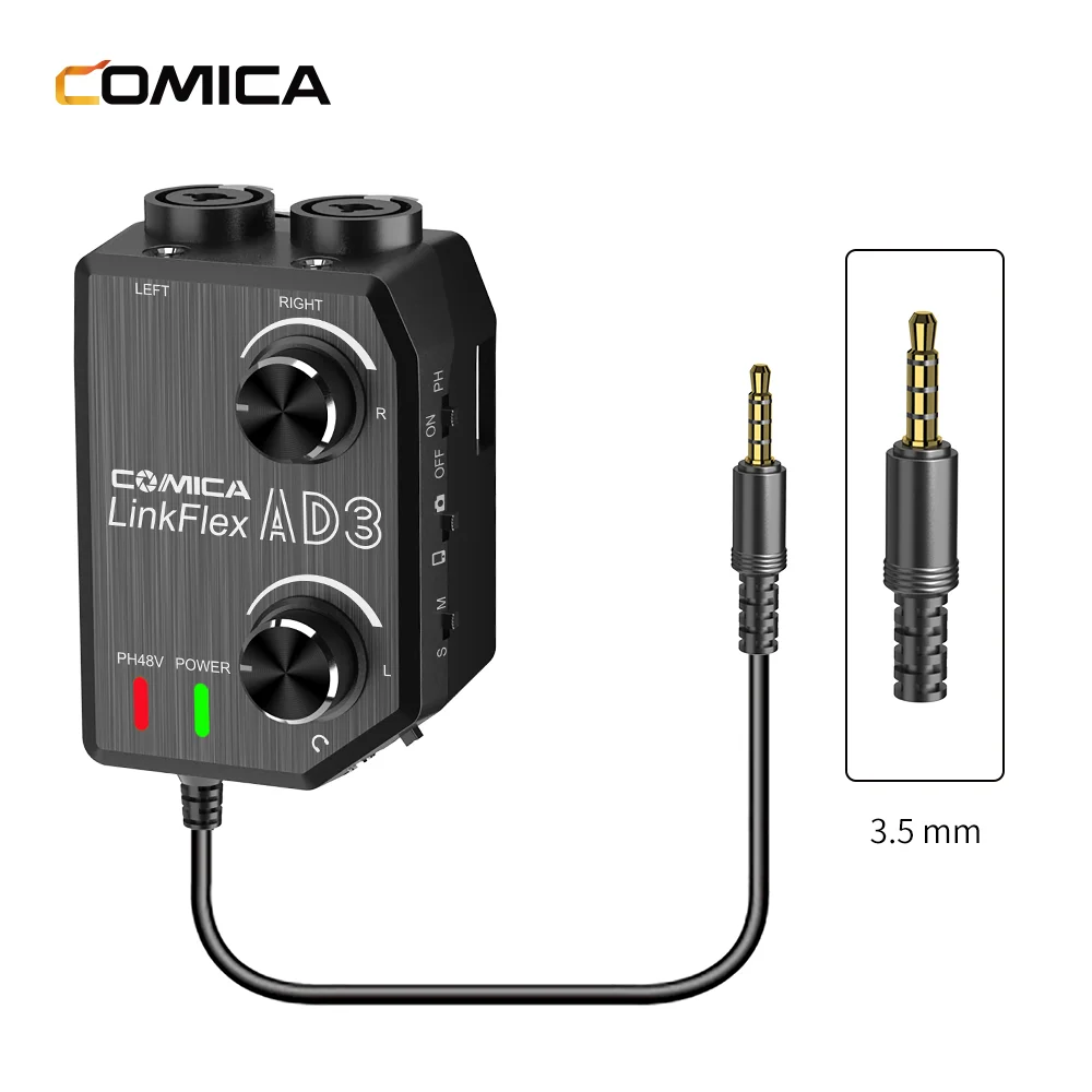 

CoMica LINKFLEX AD3 Two-channels XLR/3.5mm/6.35mm-3.5mm Audio Preamp Mixer/Adapter/Interface for 3.5mm DSLR Cameras Smartphones