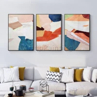 set of 3 modern oil painting on canvas grey white orange hand painted abstract wall art pictures for living room wall decoration
