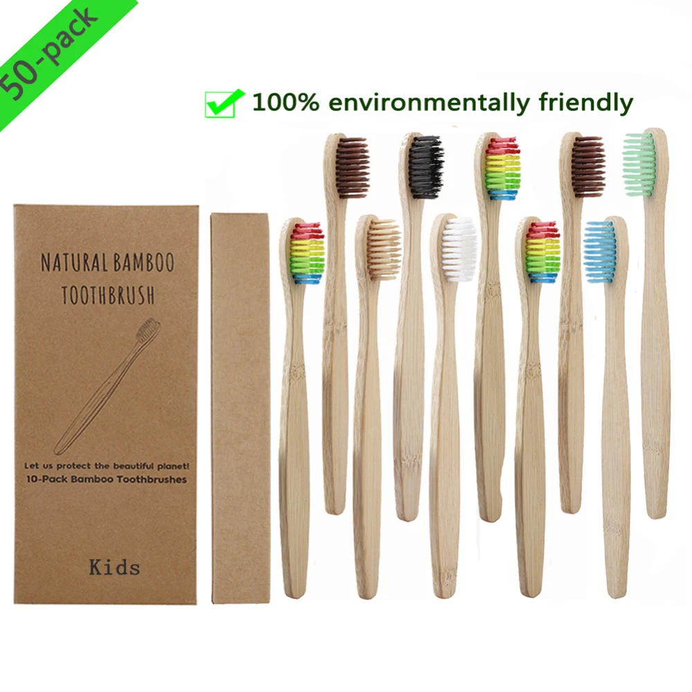 

50pcs Children Bamboo ToothBrush Biodegradable Soft BPA-Free Eco Friendly Oral Care Organic travel toothbrush Logo customized