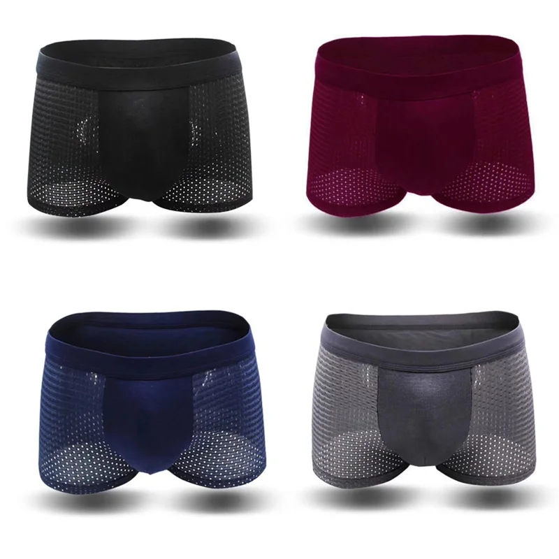 

Мужские трусы-боксеры из бамбука, черные дышащие трусы в сетку, боксерские шорты, сексуальное нижнее белье для мужчин, 2019