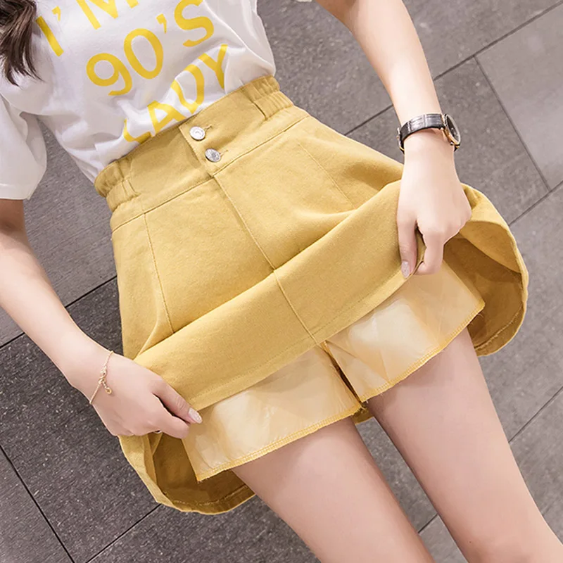 Vintage Denim Shorts Skirt Women Summer 2021 Streetwear Ladies Mini Skirts Jeans Casual All Match Elastic Waist Skirt Female