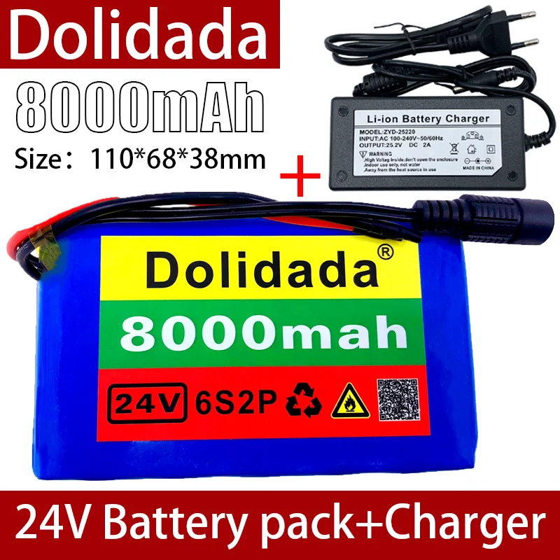 

Batterie Lithium-ion 6s2p 24V 8ah 18650, 25.2v 8000mAh pour velo electrique, avec chargeur inclus
