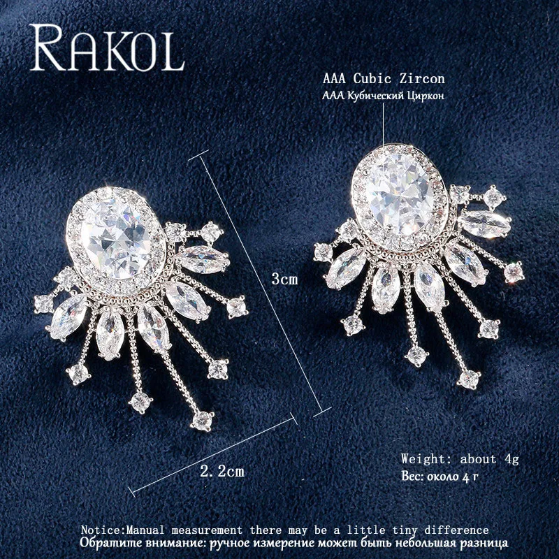 RAKOL Luxury Hot-Selling Top AAA Cubic Zircon Flower Shape Lovely Wedding Stud Earrings For Lady Party Dress Jewelry RE62282K | Украшения и