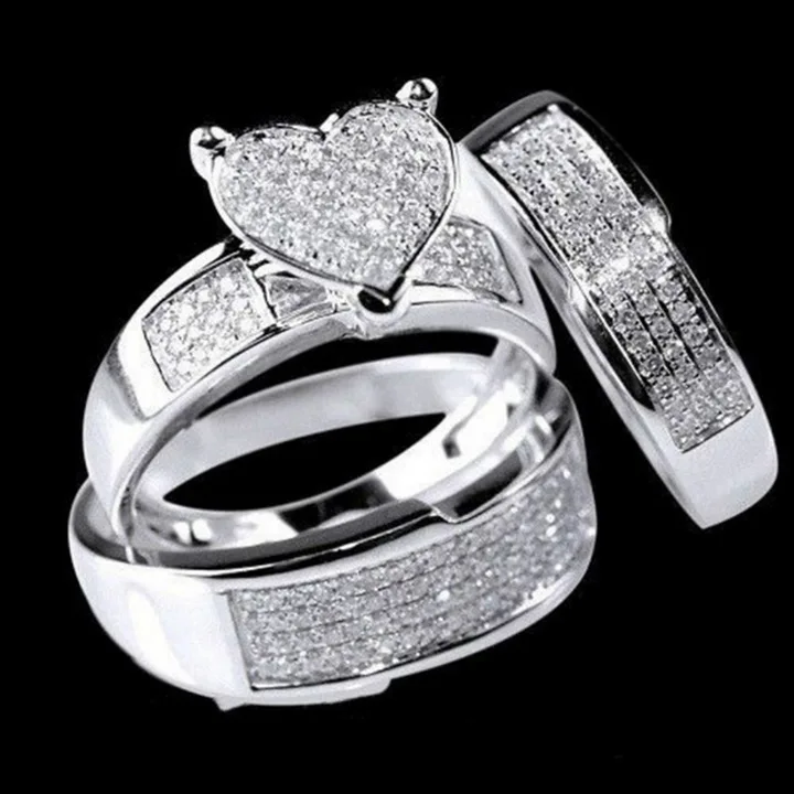silver ring Шарм золотого цвета Стразы в форме сердца кольцо Роскошные ювелирные изделия покрытые морской микро проложили CZ Iced Out кольцо обручение подарок L5M039 - Цвет основного камня: silver ring