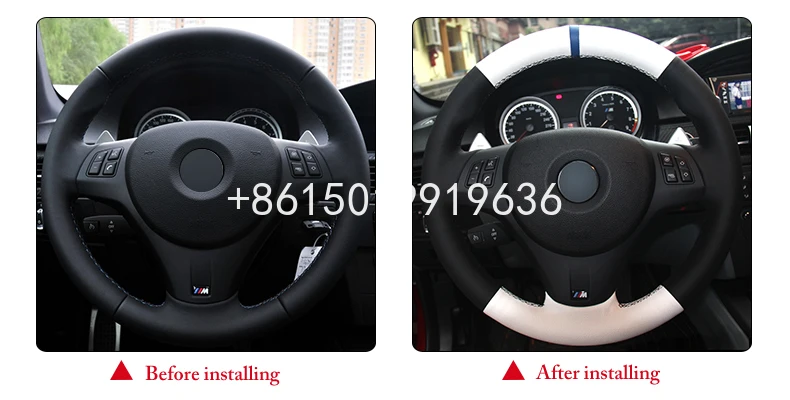 

Hand sewing custom Black White Leather Car Steering Wheel Cover for BMW M3 2009-2013 E92