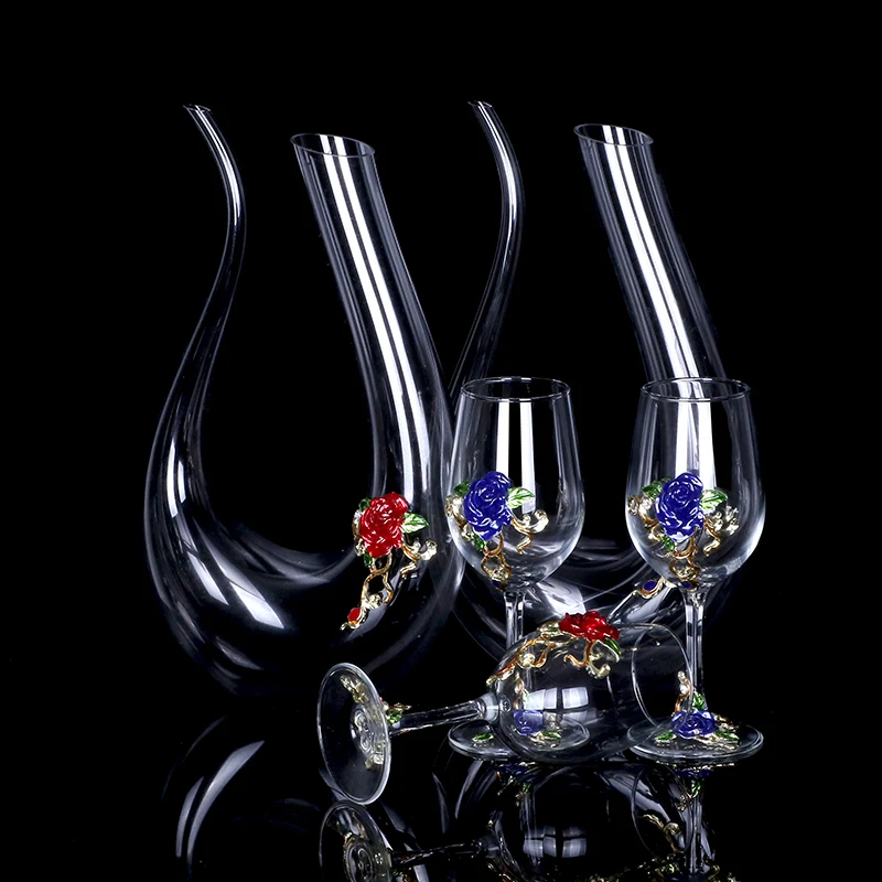 

Enamel Color Rose Lead-free Wine Glass High-end Decanter Set Crystal Goblet Goblet Wine Goblet Wedding Gift