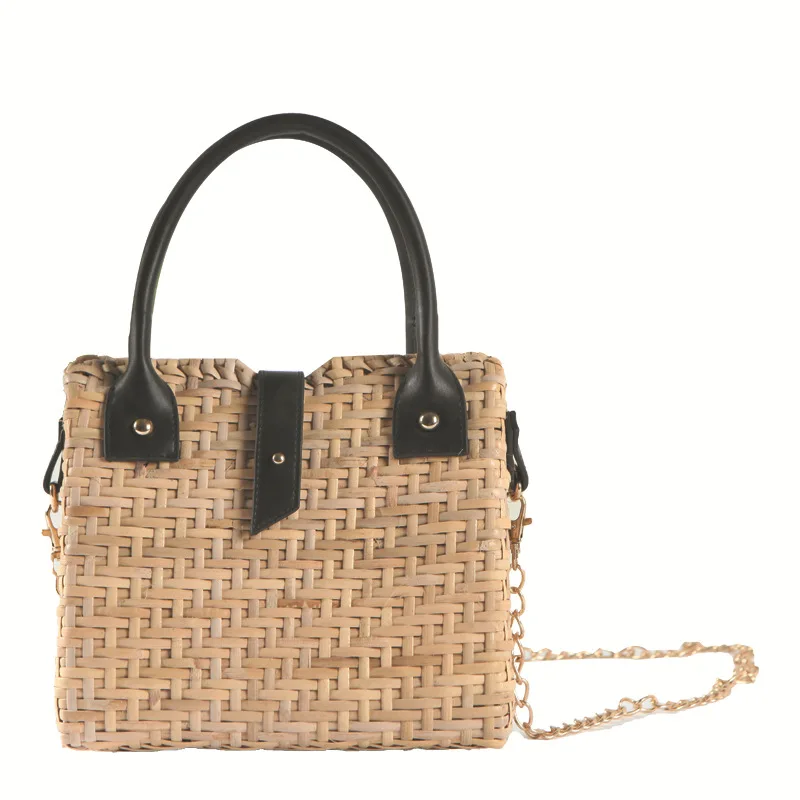 

Fashion Box Rattan Women Handbags Wicker Woven Shoulder Crossbody Bags Chains Summer Beach Straw Bag Lady Bali Small Purses 2021