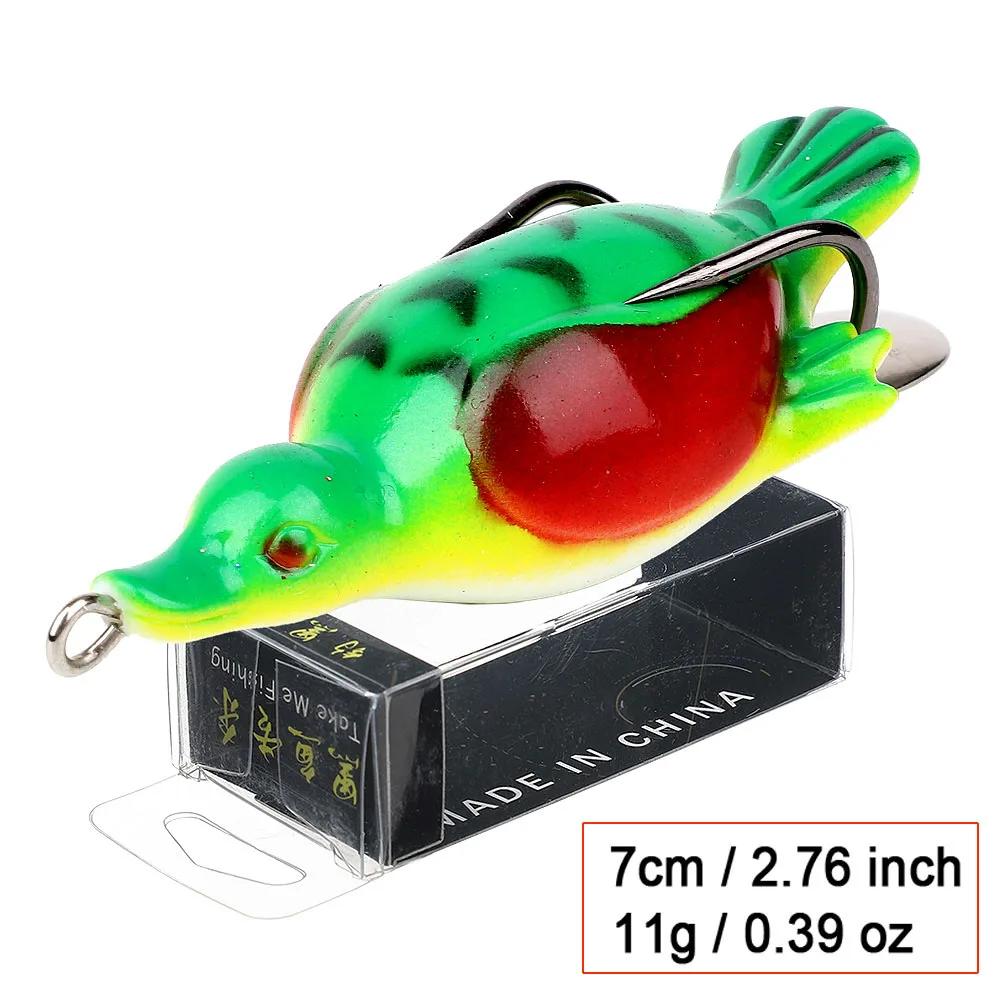 Green 7cm 11g DONQL 1 шт. лягушка утка Рыбалка Тонущая приманка воблеры Искусственные Силиконовые мягкие приманки ложка 7 см 11 г топвотер лягушка джиг, приманка для рыбалки - Цвет: Green 7cm 11g