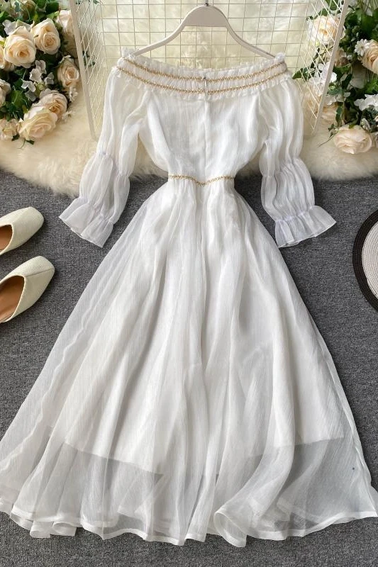 

Summer vestido de mujer 2020 elegant white pleated midi dresses for women