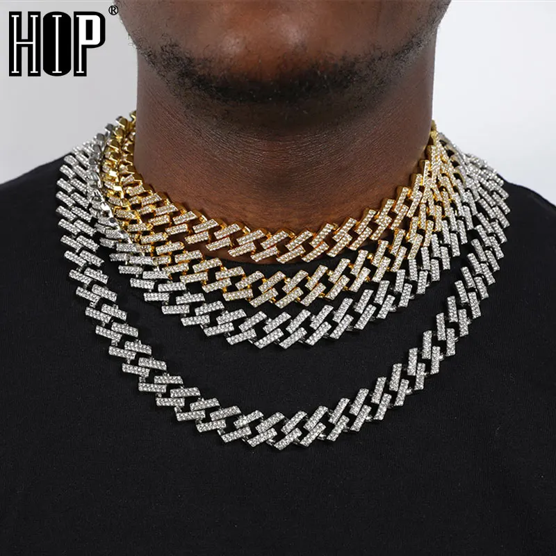 Hip Hop Iced Out Miami Zirkon 15MM Bling Kubanischen Voll Pflastern Strass herren Halskette Silber Farbe Halsketten Für männer Schmuck