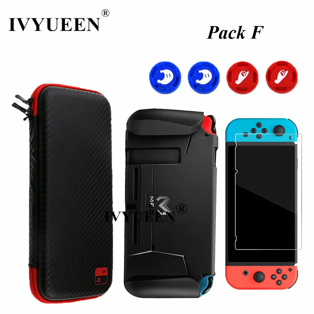Pack F IVYUEEN 7 в 1 для Nintendo doswitch NS консоль дорожная сумка для переноски и закаленное стекло пленка и твердая оболочка аналоговая защитная накладка крышка - Цвет: Pack F