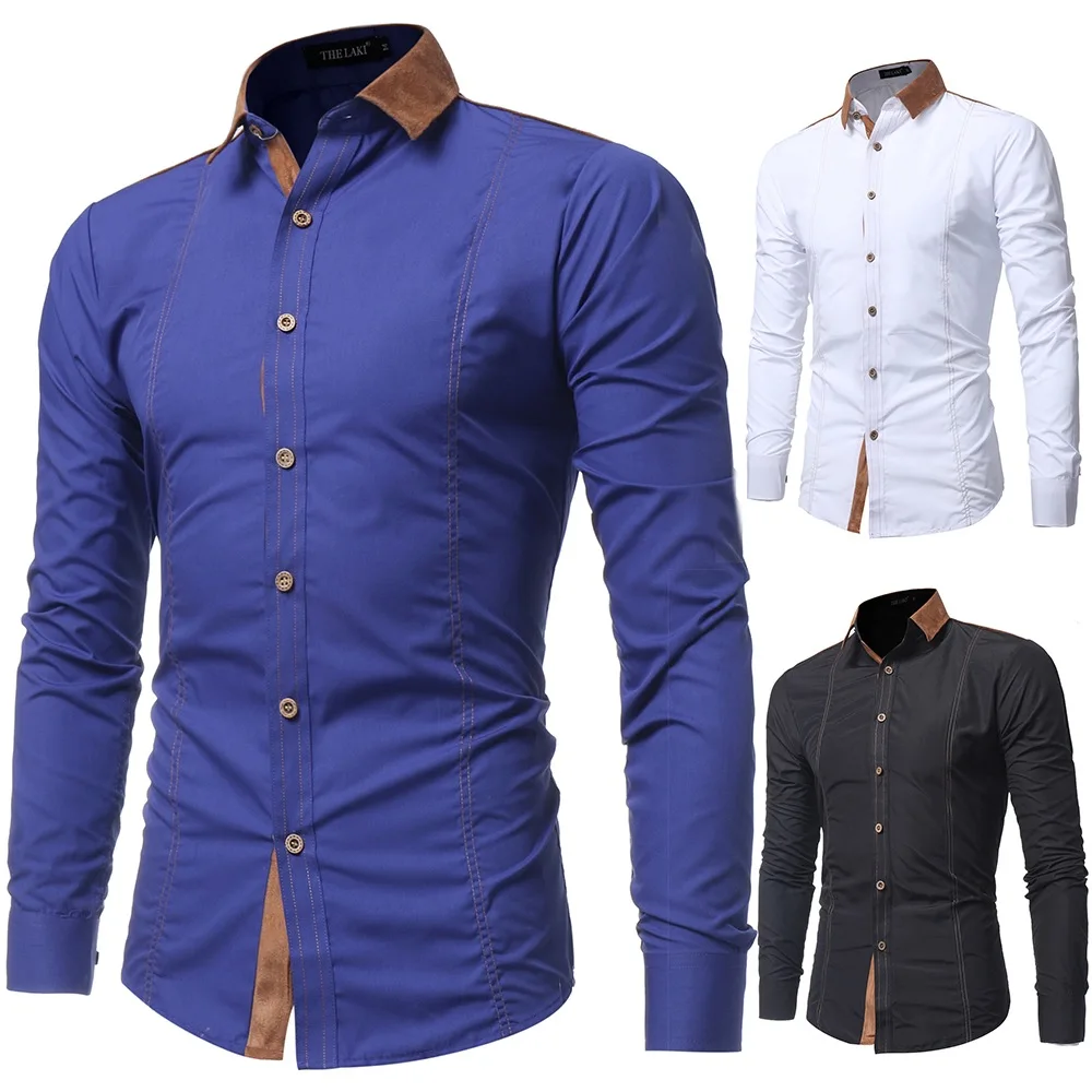 

Европейские и американские рубашки, мужские рубашки с длинным рукавом, рубашки из оленьей кожи, однотонные рубашки с воротником, бесплатная...