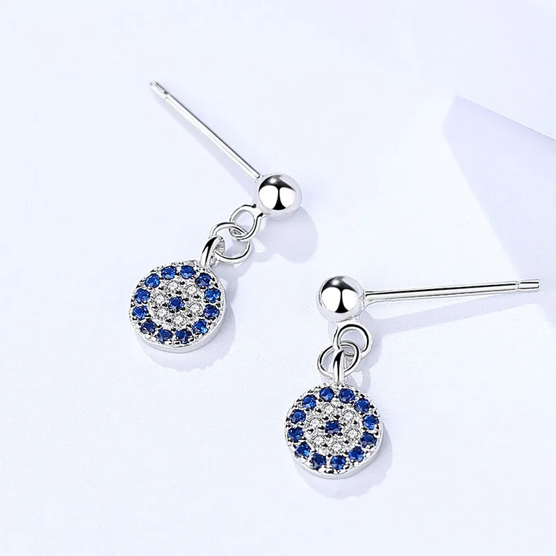 

S925 silver devil's eye earrings, Korean version, exquisite blue eyes, micro inlaid with Round Earrings