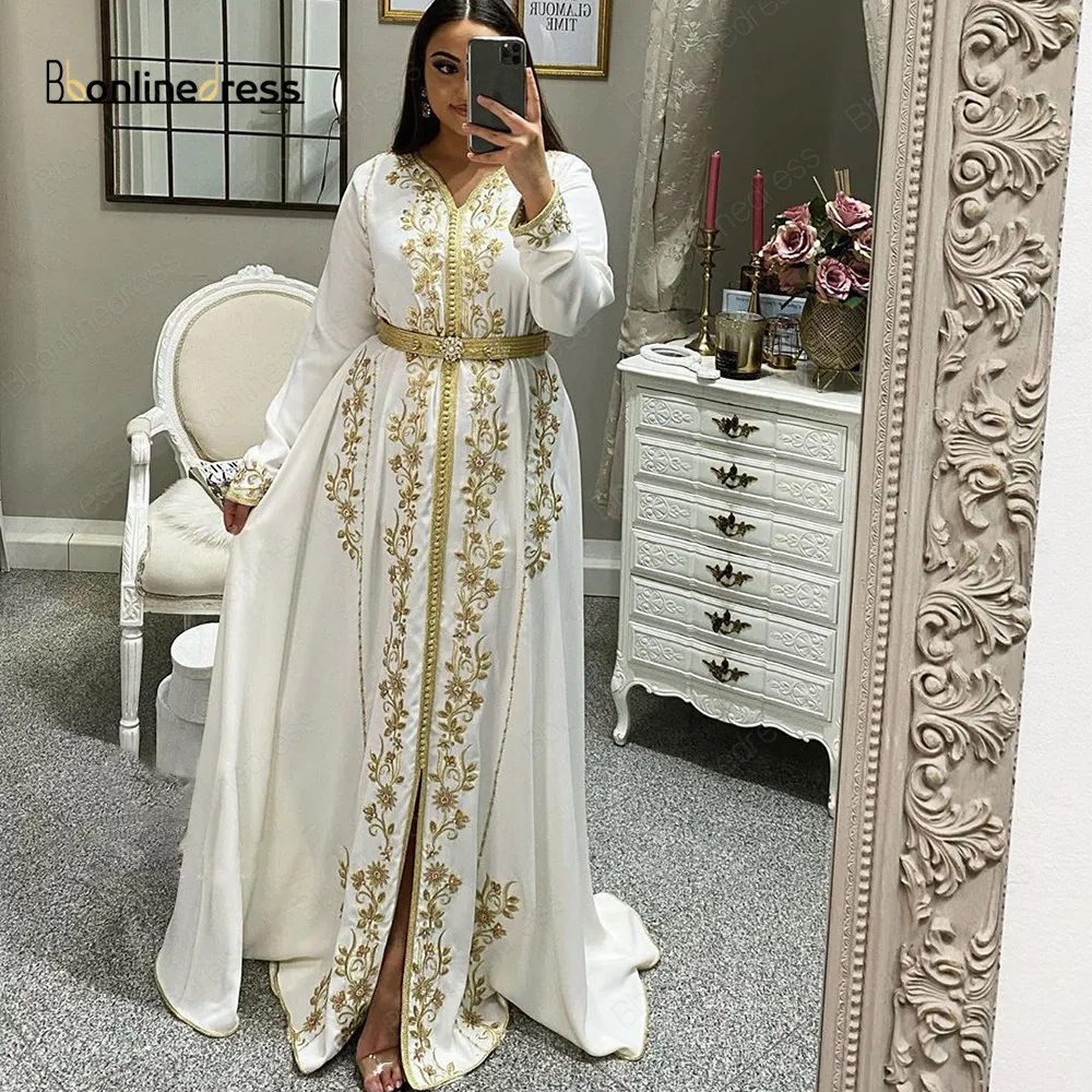 Bbonlinedress Moroccan Kaftan Evening Dresses Embroidery Crystal 2020 Muslim Dubai Arabic Caftan Dress robe marocaine mariage | Свадьбы и