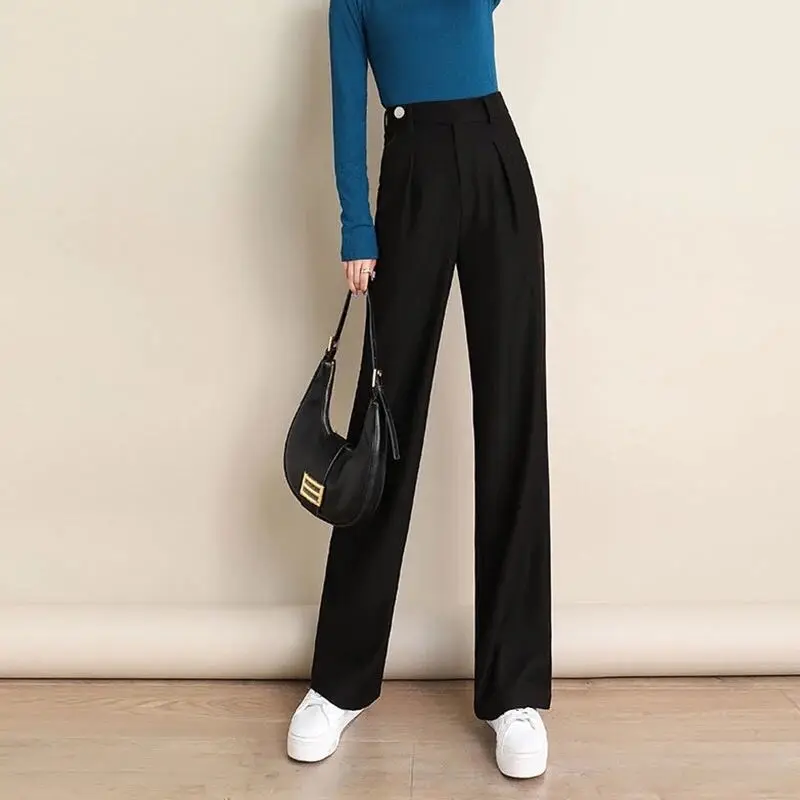 

Women 2021 Spring Autumn Fashion Loose Wide-leg Pants Female High Waist Casual Trousers Ladies Solid Color Plus Size Pants Q739