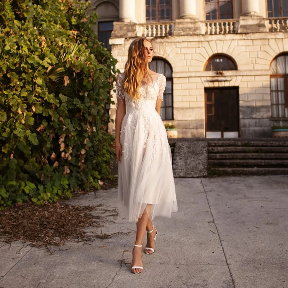 

Женское Короткое свадебное платье It's yiiya, белое ТРАПЕЦИЕВИДНОЕ ПЛАТЬЕ ИЗ ТЮЛЯ С рукавами и пуговицами на спине на лето 2019