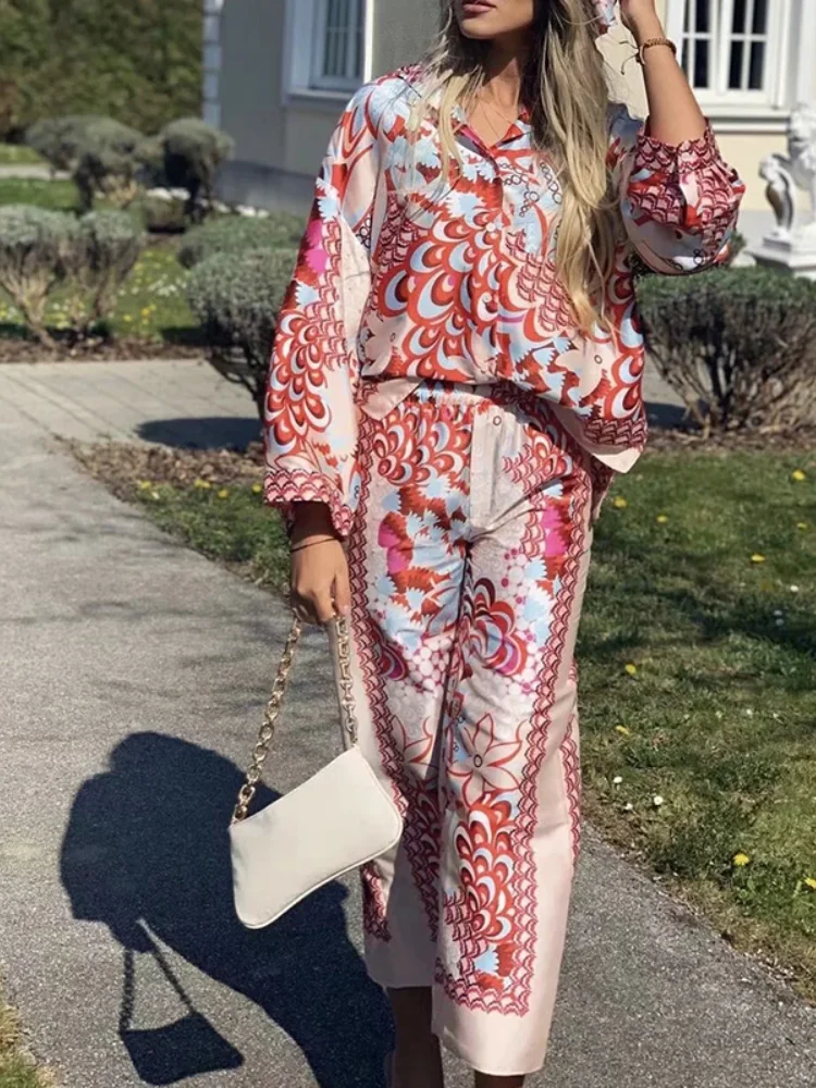 

Women Summer's Suits Blouse Shirt Wide Leg High Waist Pants Fashion Female Srousers Sets 2 Pieces Sets Women Loose Clothing