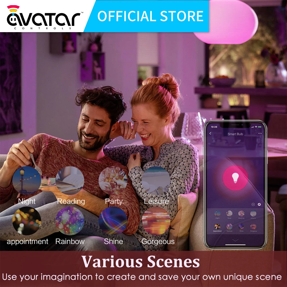 

Avatarcontrols 10W 900LM Smart Bulb RGBW Tuya Wifi Led Bulb E26/E27 Base Works with Alexa/google Home