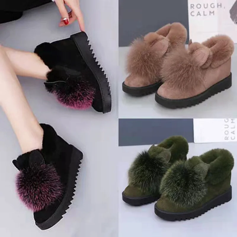 

Новинка 2021, плюшевая обувь, женская зимняя обувь с подъемом из хлопка, Плюшевые короткие сапоги, теплые зимние сапоги на танкетке, женская об...