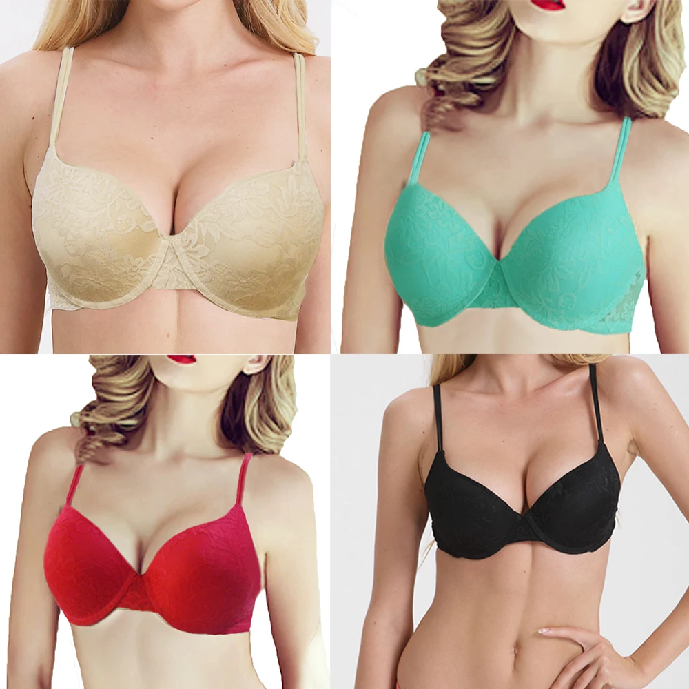 Женский кружевной бюстгальтер с чашками пуш-ап и глубоким V-образным вырезом |